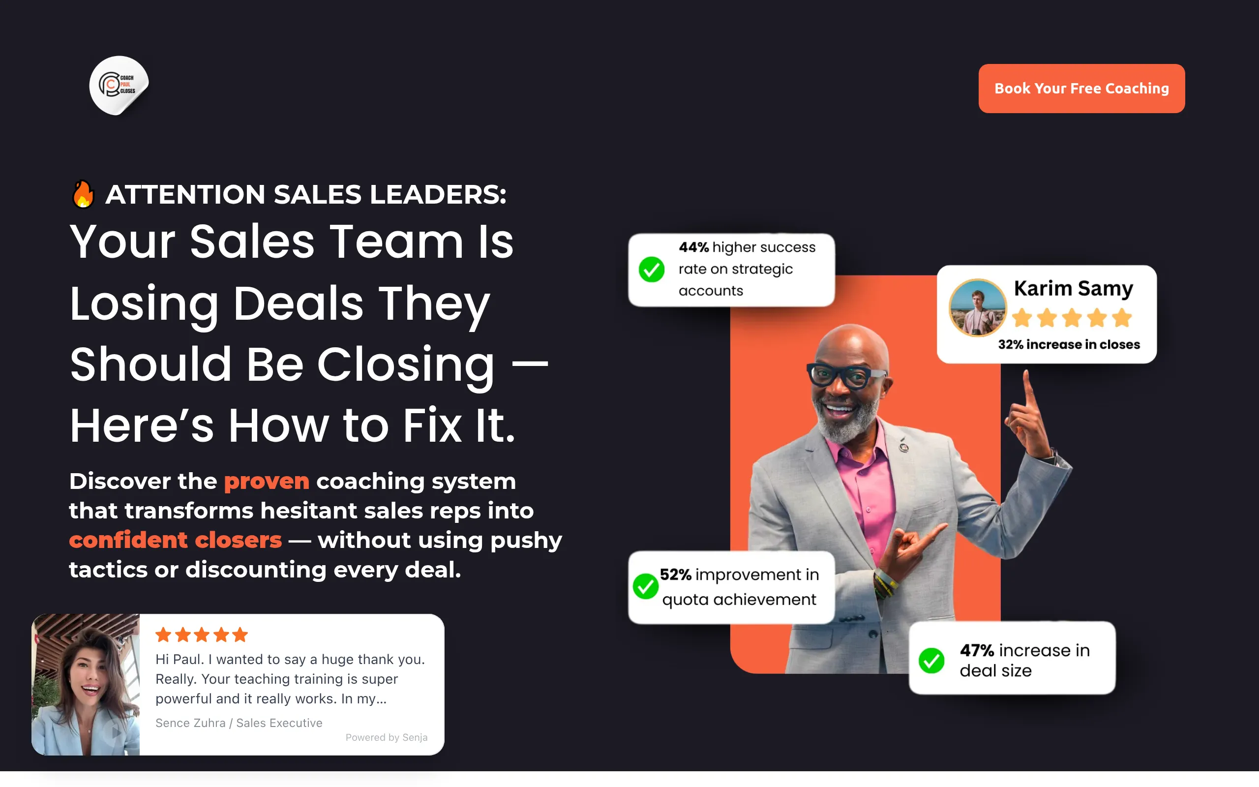 Coach Paul Closes - Sales coaching landing page screenshot
